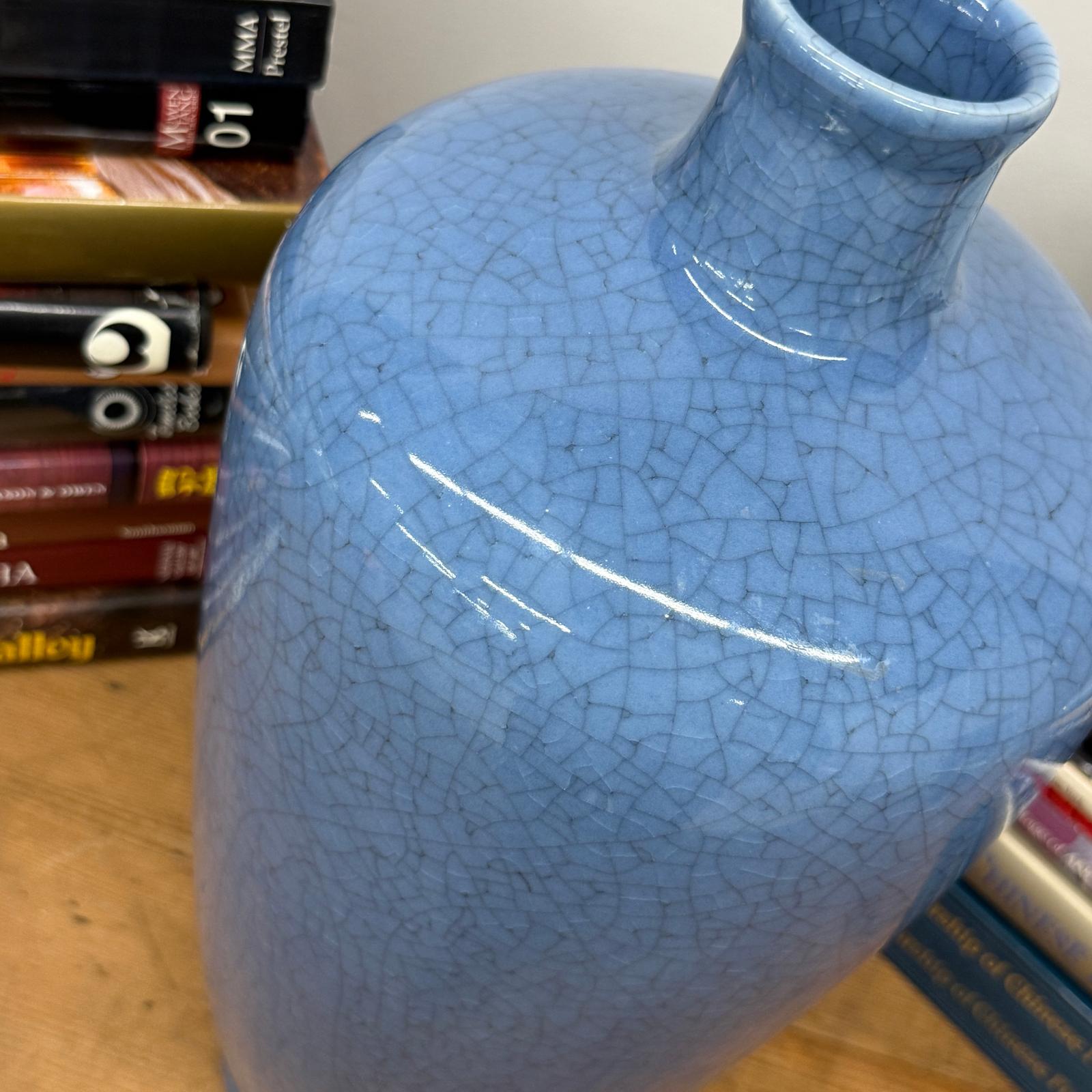 Crackle Blue Glazed Ceramic Vase with Tapered Body, SKU , image 3