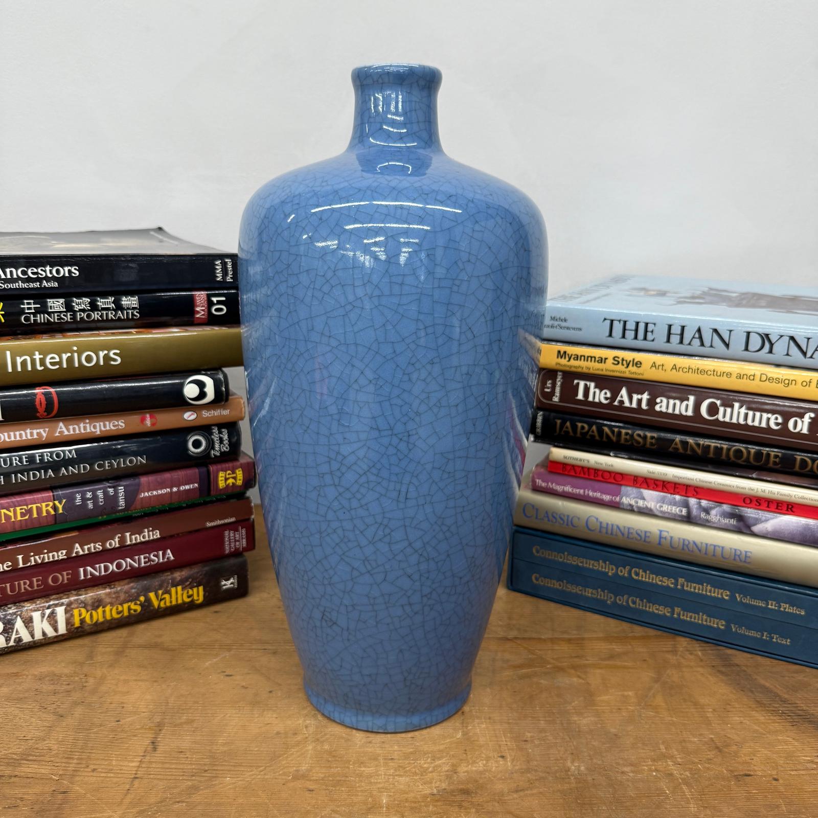 Crackle Blue Glazed Ceramic Vase with Tapered Body, SKU , image 4