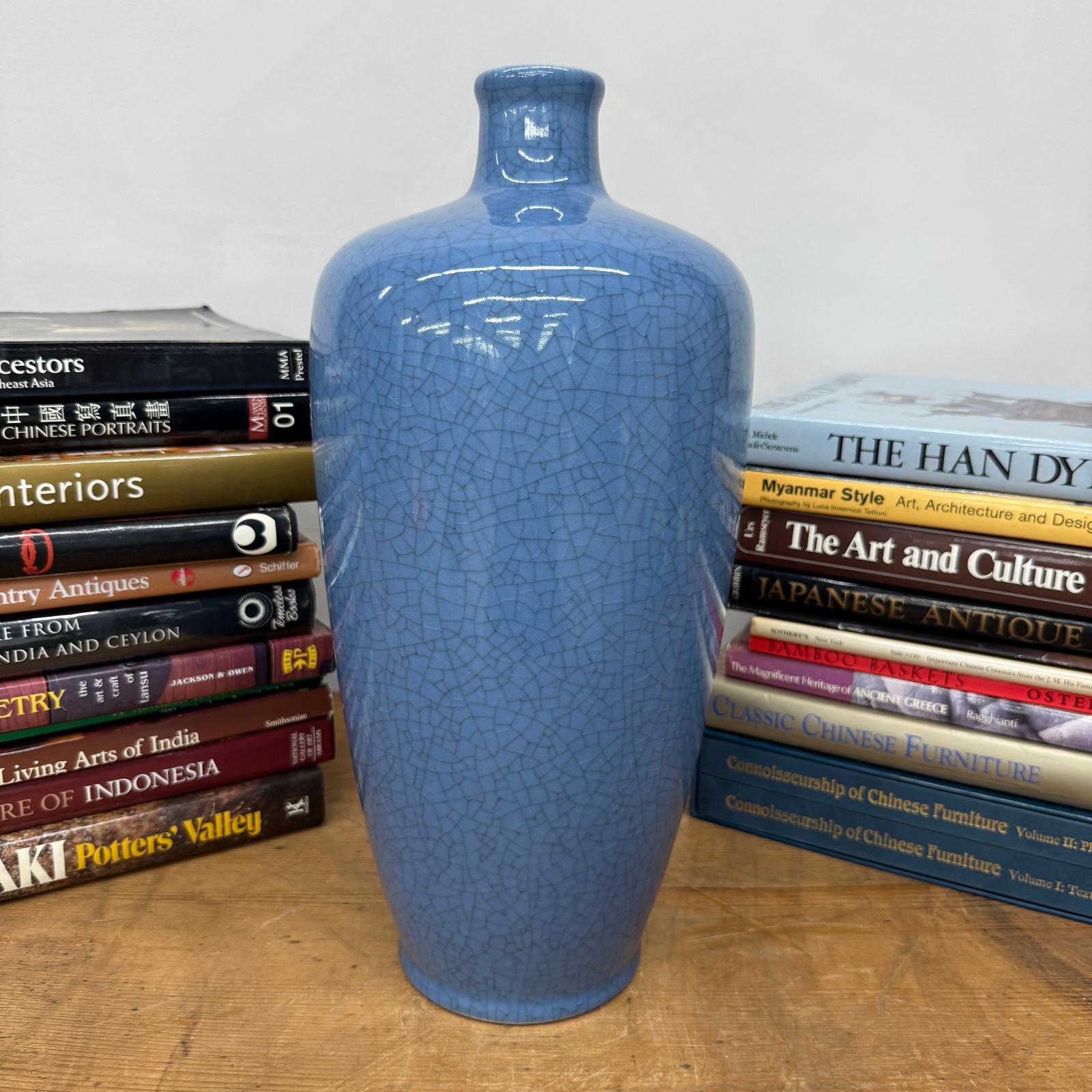 Crackle Blue Glazed Ceramic Vase with Tapered Body, SKU , image 5