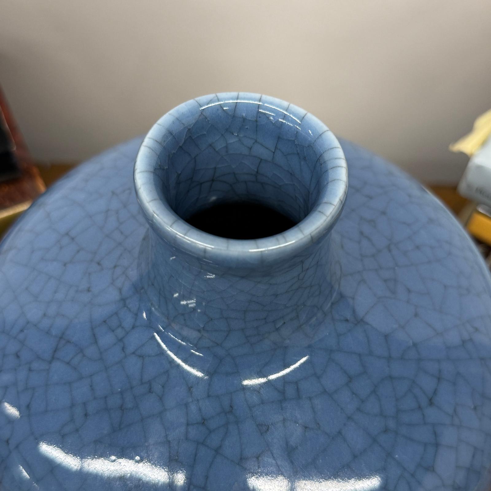Crackle Blue Glazed Ceramic Vase with Tapered Body, SKU , image 7