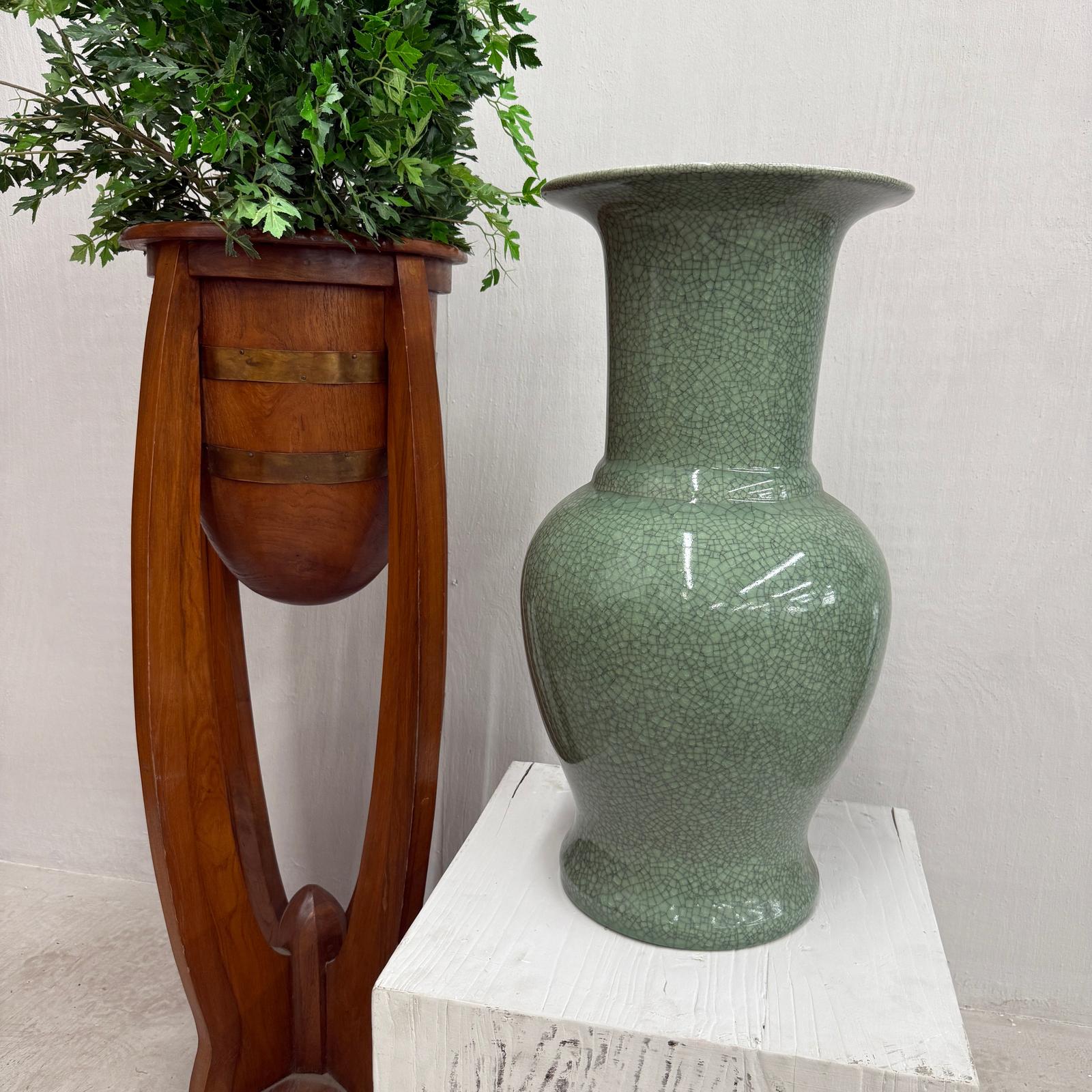 Crackle Sage Green Glazed Ceramic Vase with Tall Flared Neck, SKU , image 2
