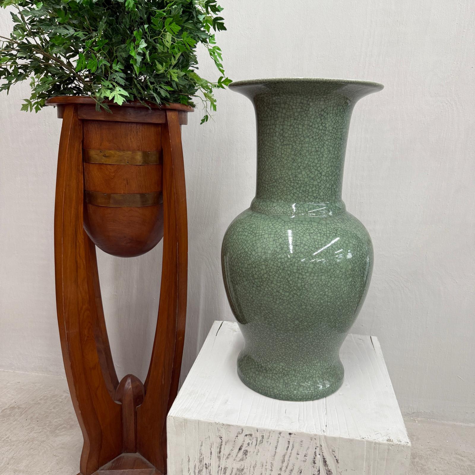 Crackle Sage Green Glazed Ceramic Vase with Tall Flared Neck, SKU , image 3