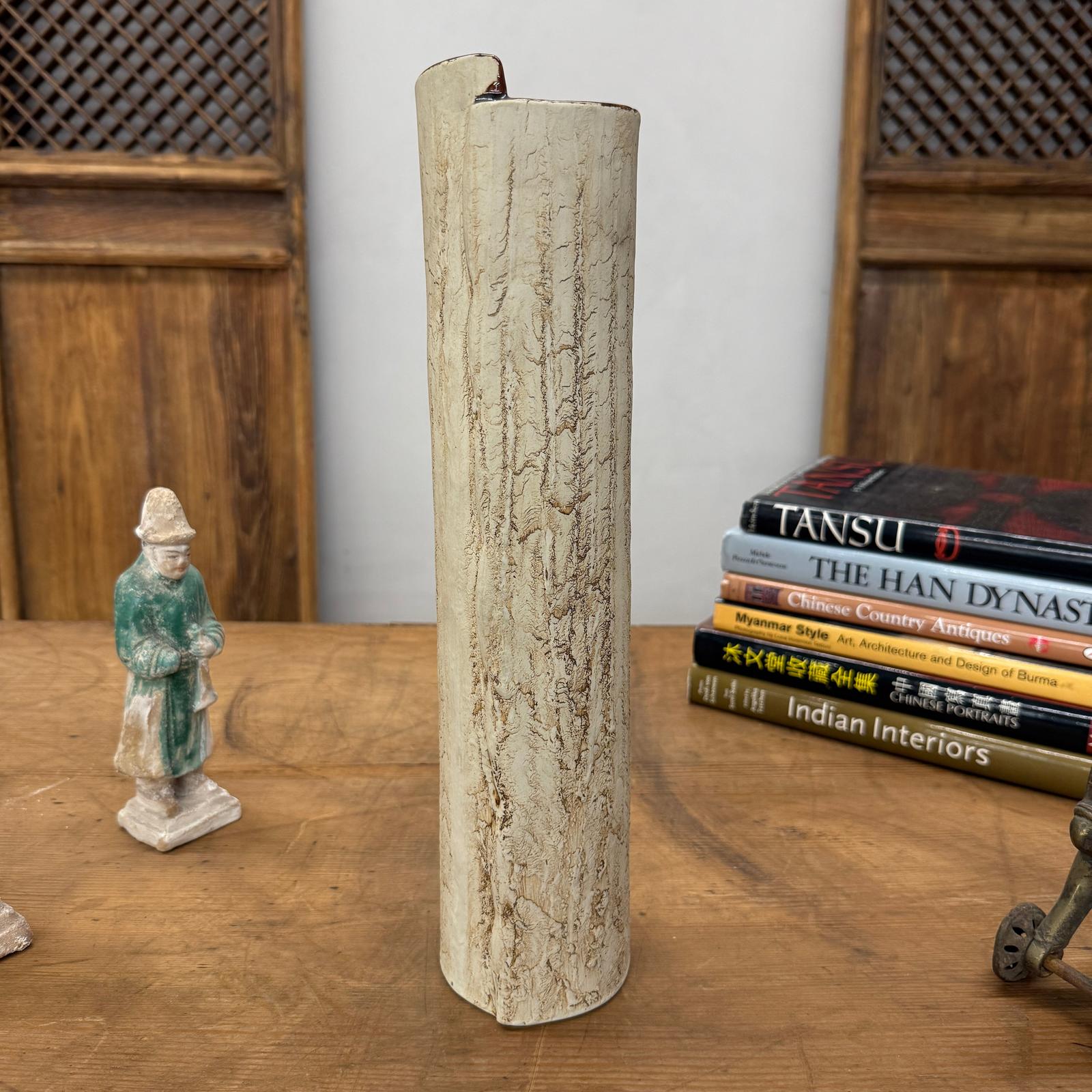 Cream Textured Cylinder Prem Vase with Red Brown Inside, SKU , image 2