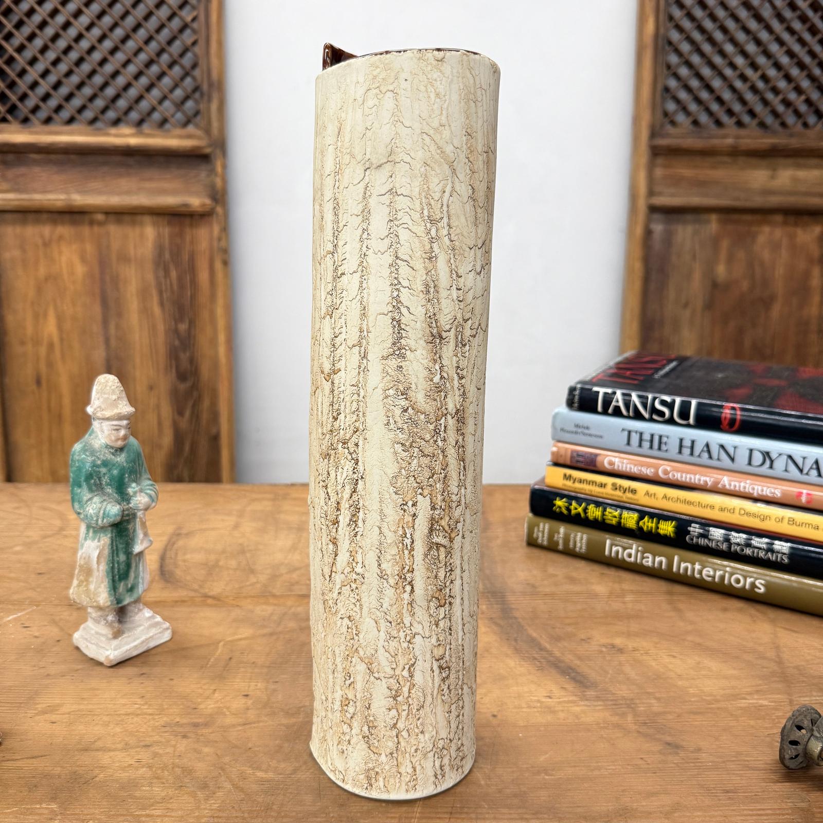 Cream Textured Cylinder Prem Vase with Red Brown Inside, SKU , image 3