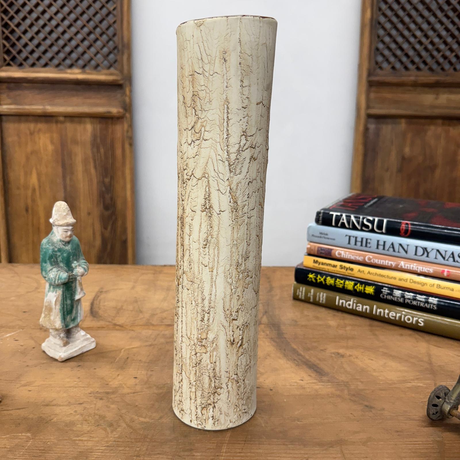 Cream Textured Cylinder Prem Vase with Red Brown Inside, SKU , image 4
