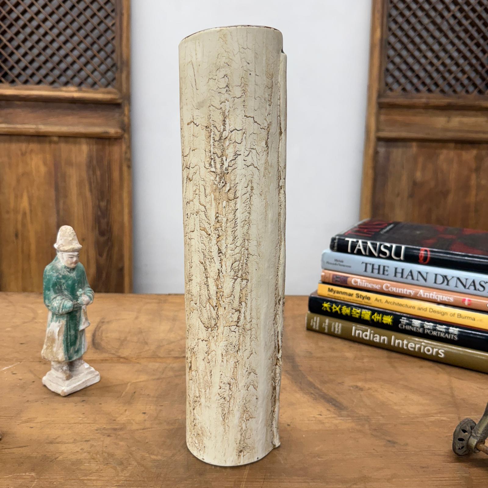 Cream Textured Cylinder Prem Vase with Red Brown Inside, SKU , image 5