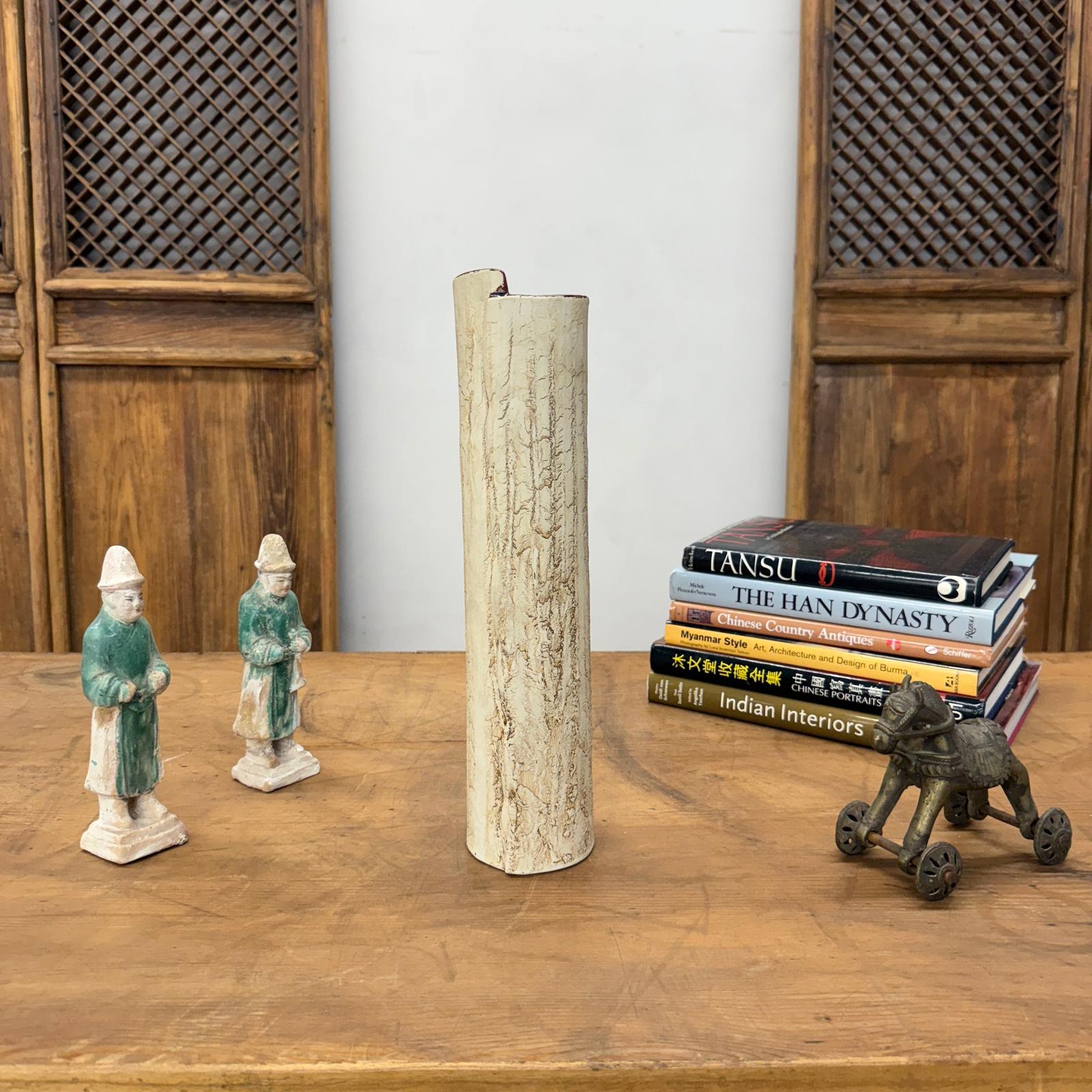 Cream Textured Cylinder Prem Vase with Red Brown Inside, SKU , image 6