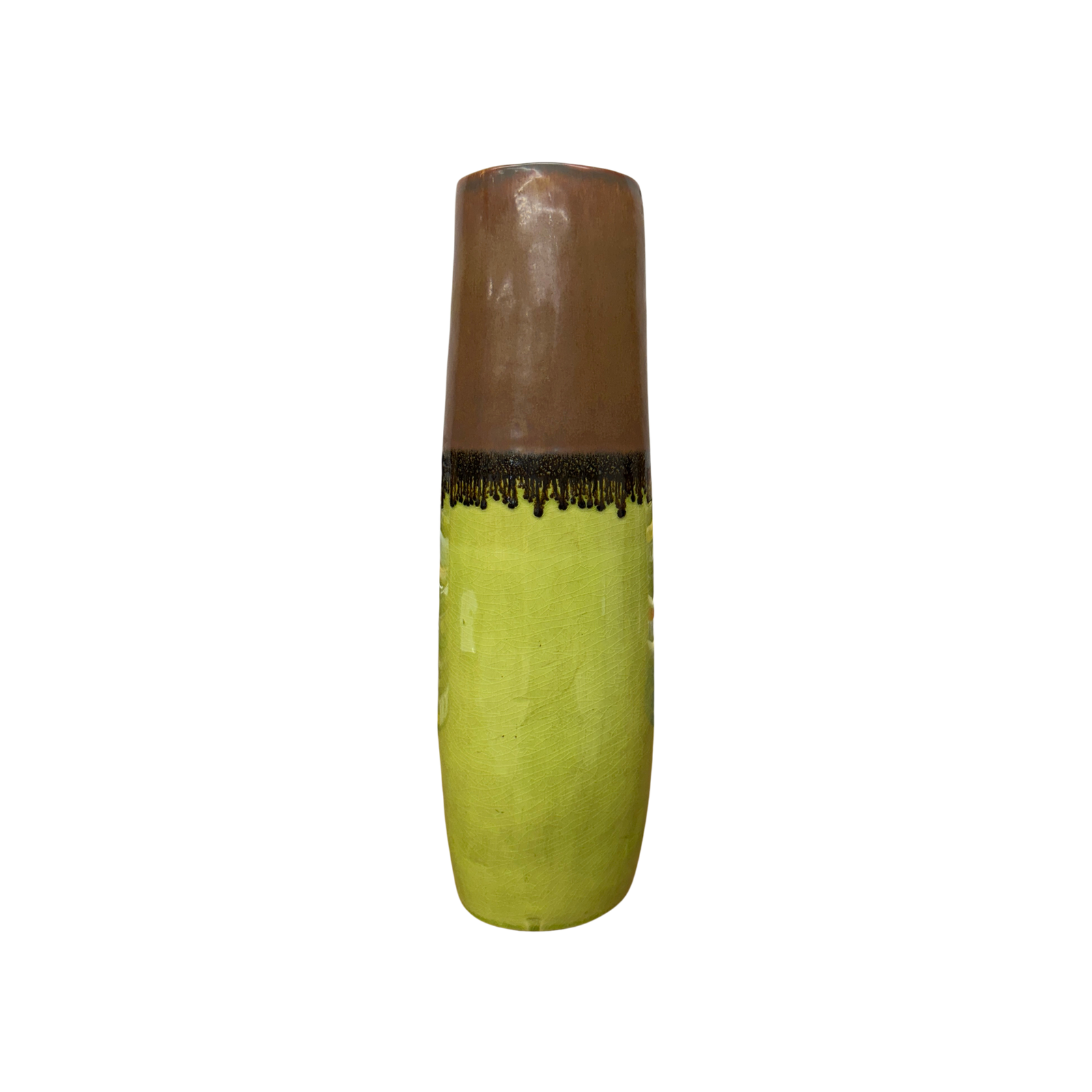 Cylinder Shaped Pistachio Green Ceramic Vase with Brown Top - FEA Home