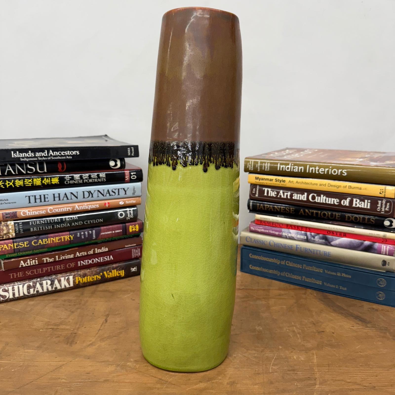 Cylinder Shaped Pistachio Green Ceramic Vase with Brown Top - FEA Home