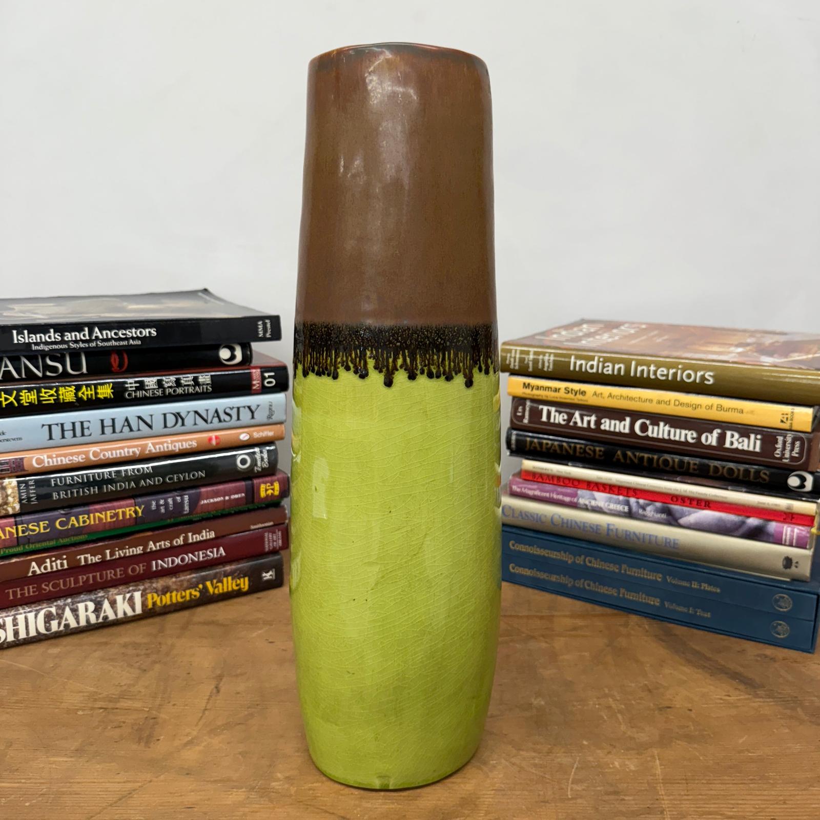 Cylinder Shaped Pistachio Green Ceramic Vase with Brown Top - FEA Home