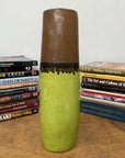 Cylinder Shaped Pistachio Green Ceramic Vase with Brown Top - FEA Home