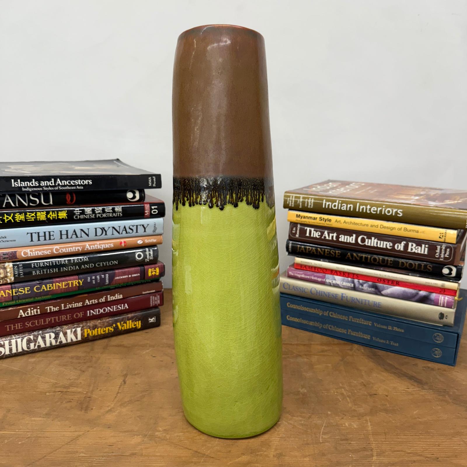 Cylinder Shaped Pistachio Green Ceramic Vase with Brown Top - FEA Home