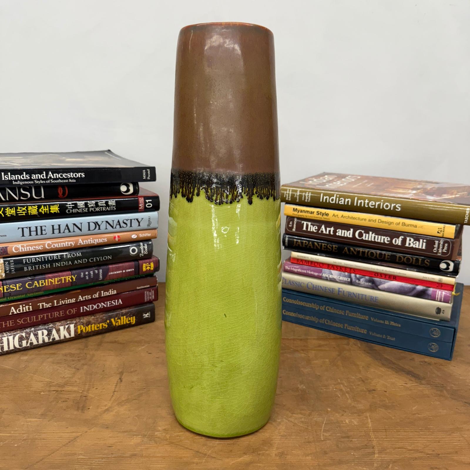Cylinder Shaped Pistachio Green Ceramic Vase with Brown Top - FEA Home