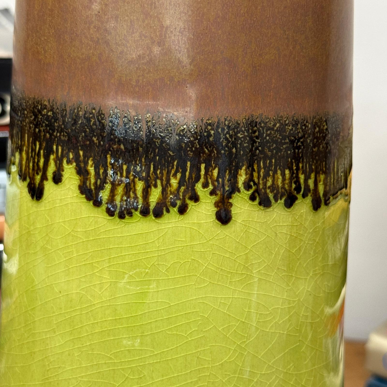 Cylinder Shaped Pistachio Green Ceramic Vase with Brown Top - FEA Home