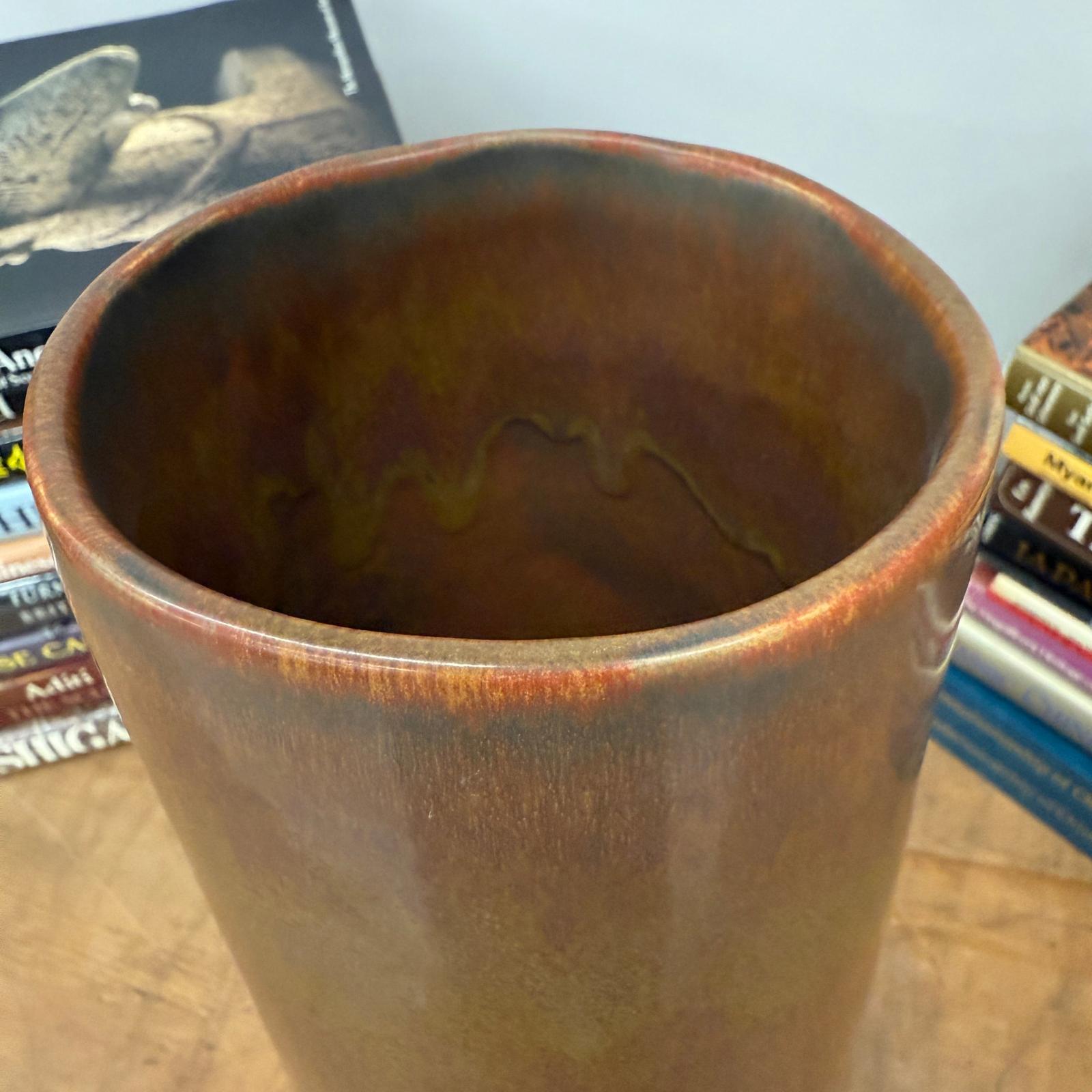 Cylinder Shaped Pistachio Green Ceramic Vase with Brown Top - FEA Home