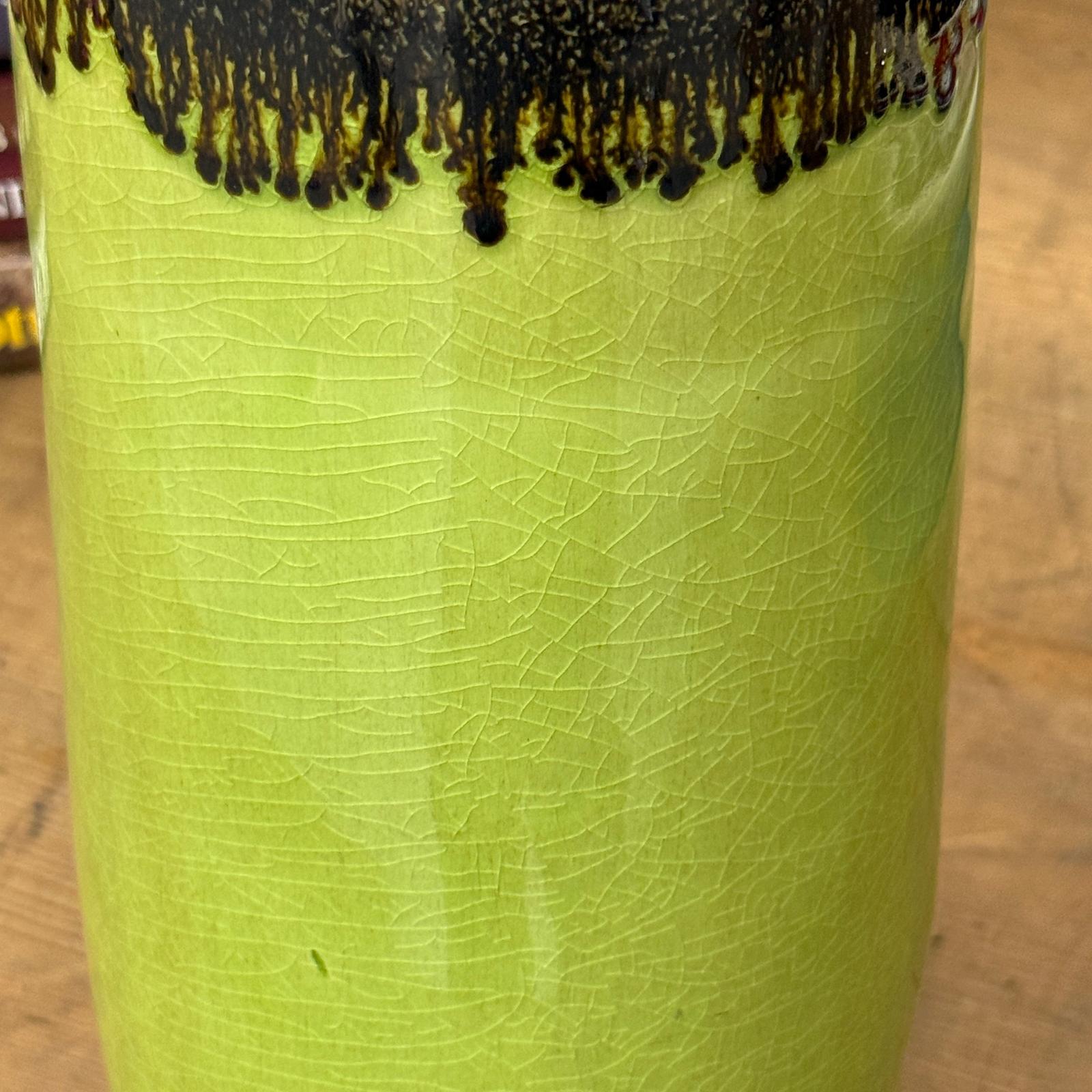 Cylinder Shaped Pistachio Green Ceramic Vase with Brown Top - FEA Home