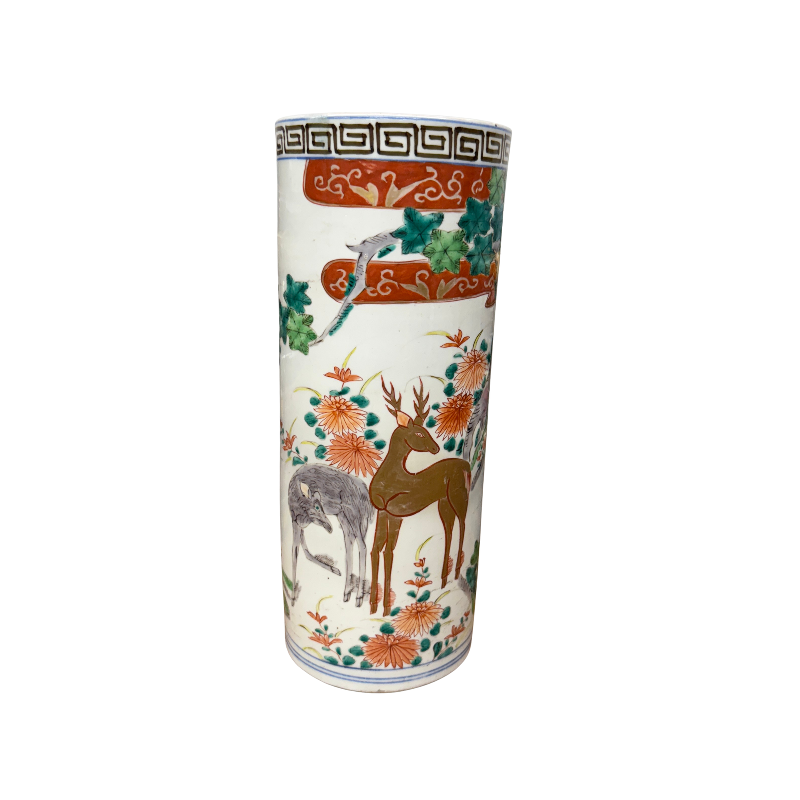 Cylindrical Ceramic White Vase with Deer Design - FEA Home