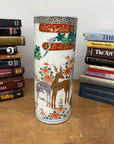 Cylindrical Ceramic White Vase with Deer Design - FEA Home