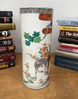Cylindrical Ceramic White Vase with Deer Design - FEA Home