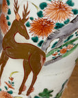 Cylindrical Ceramic White Vase with Deer Design - FEA Home