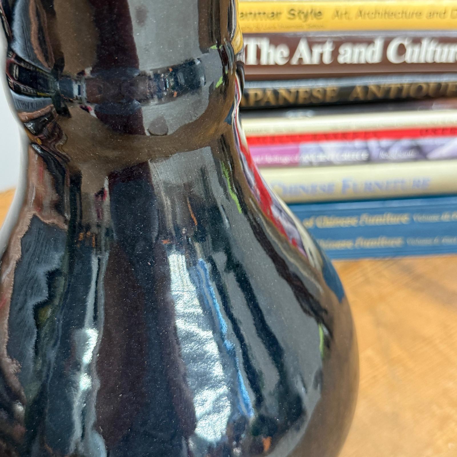 Dark Black Gloss Ceramic Vase with Baluster Silhouette - FEA Home
