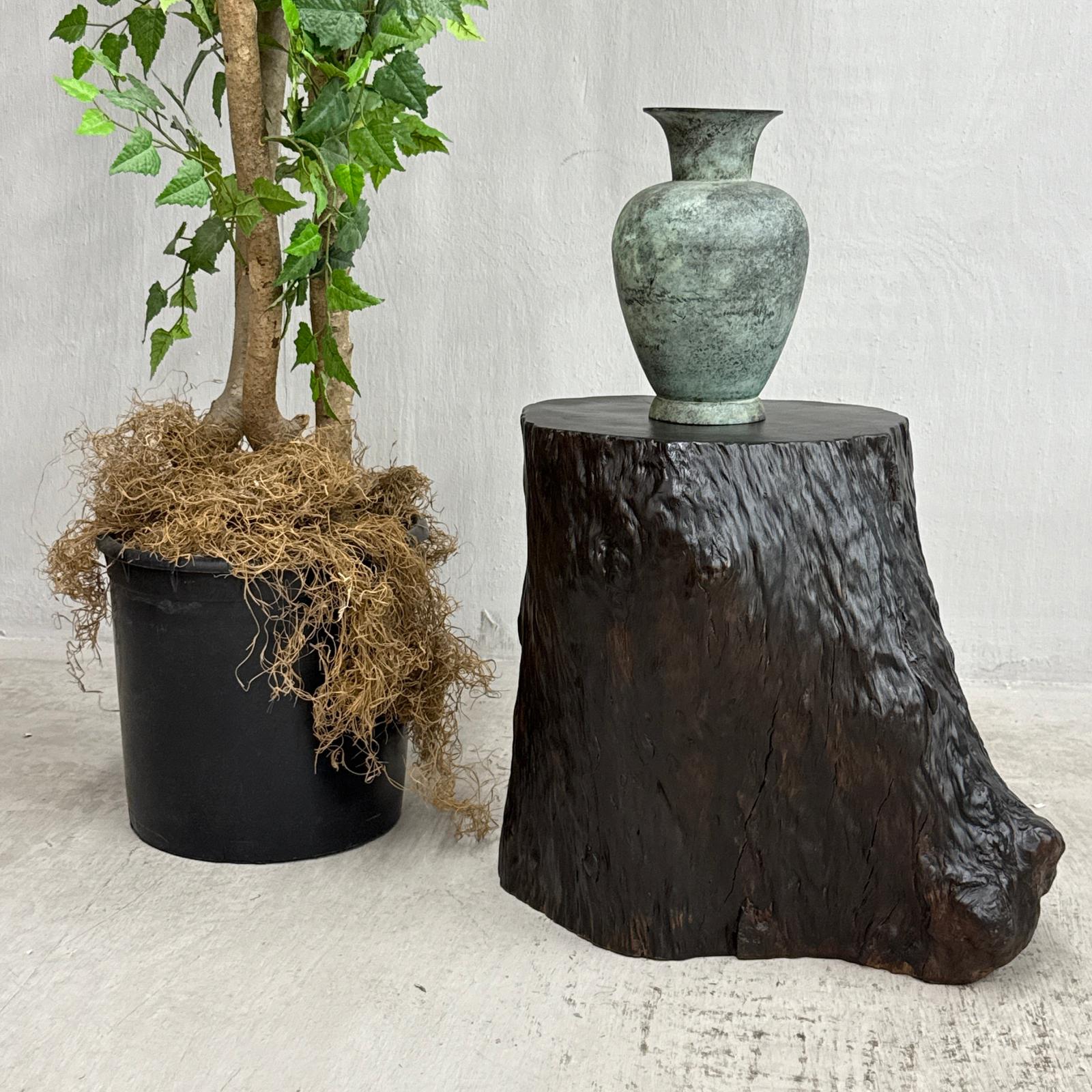 Dark Brown Free-Form Reclaimed Tree Trunk Side Pedestal - FEA Home