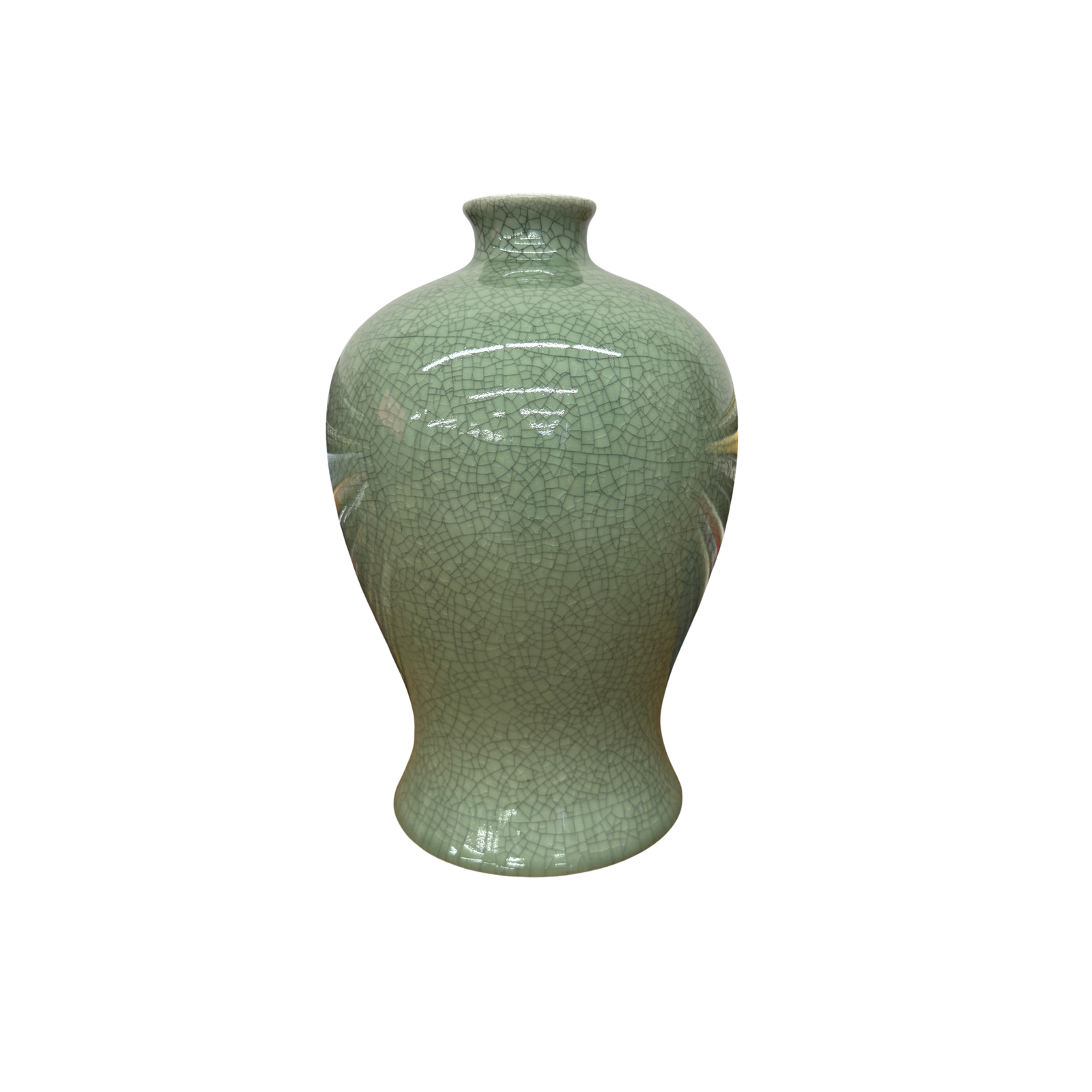 Dark Green Crackle Ceramic Vase with Round Body, SKU , image 1
