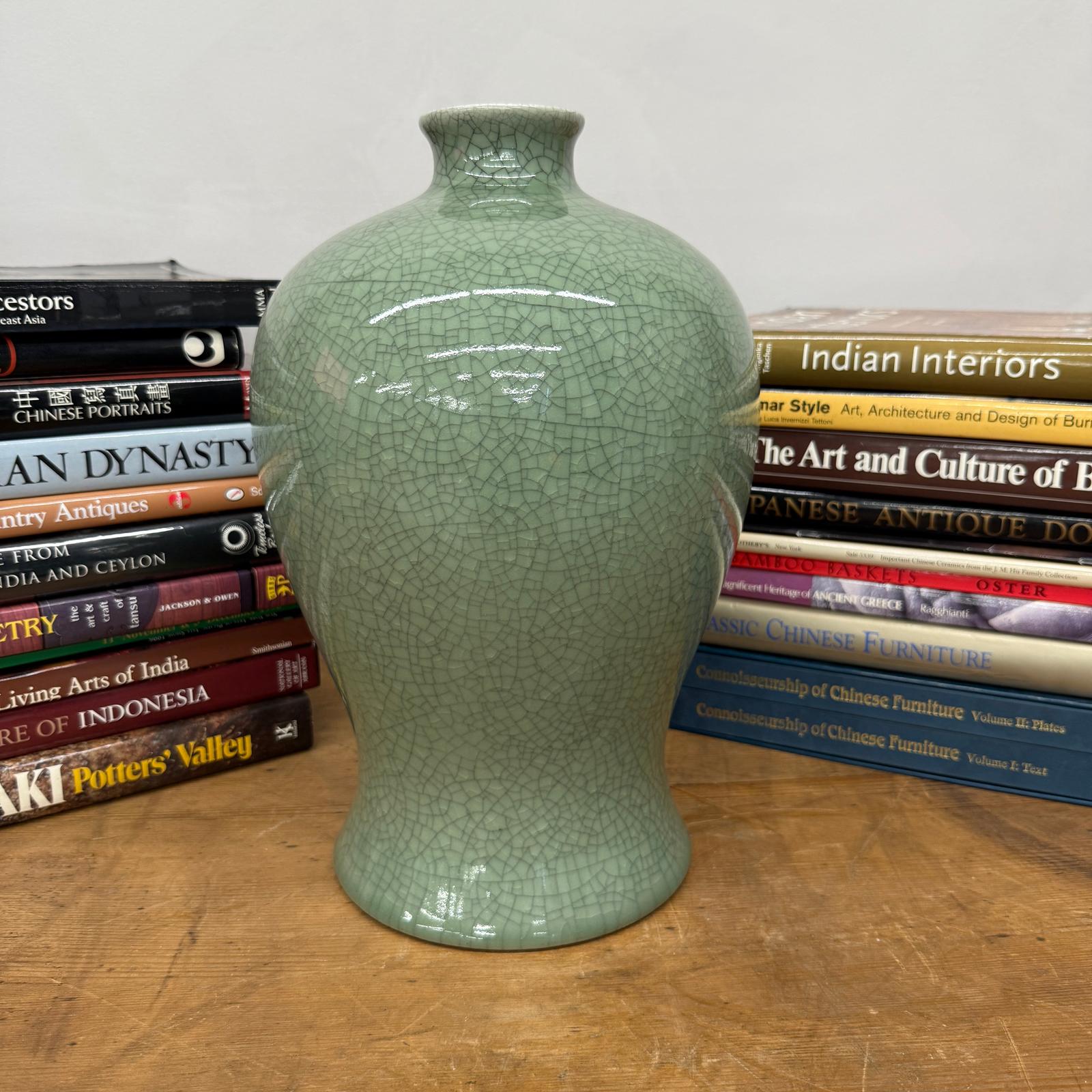 Dark Green Crackle Ceramic Vase with Round Body, SKU , image 2