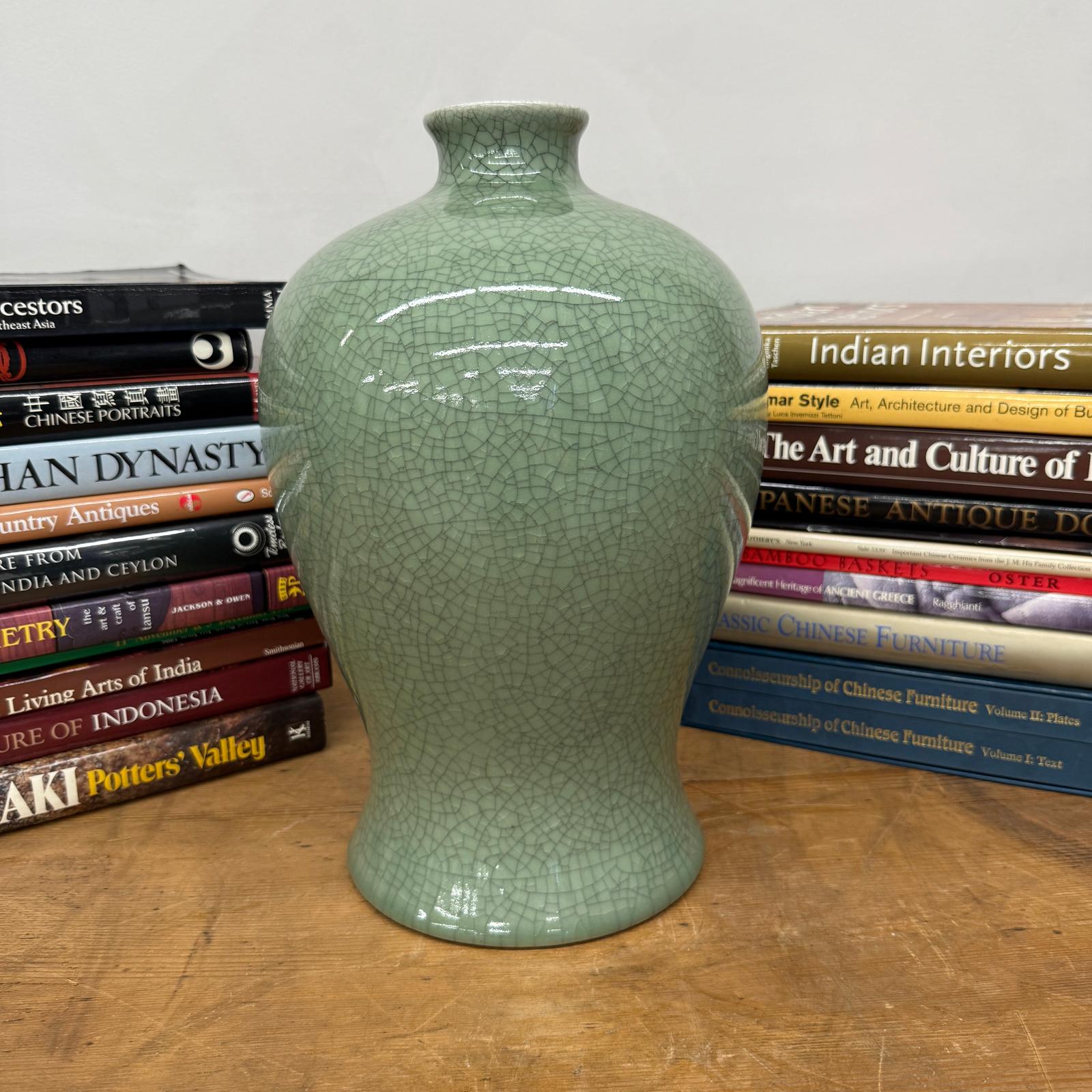 Dark Green Crackle Ceramic Vase with Round Body, SKU , image 3