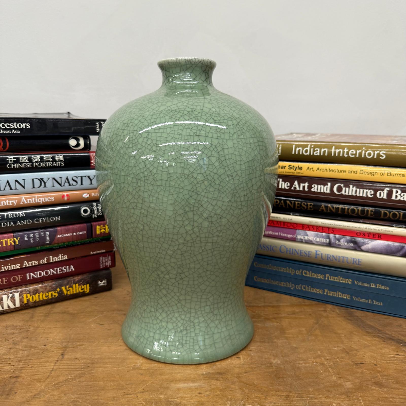 Dark Green Crackle Ceramic Vase with Round Body, SKU , image 4