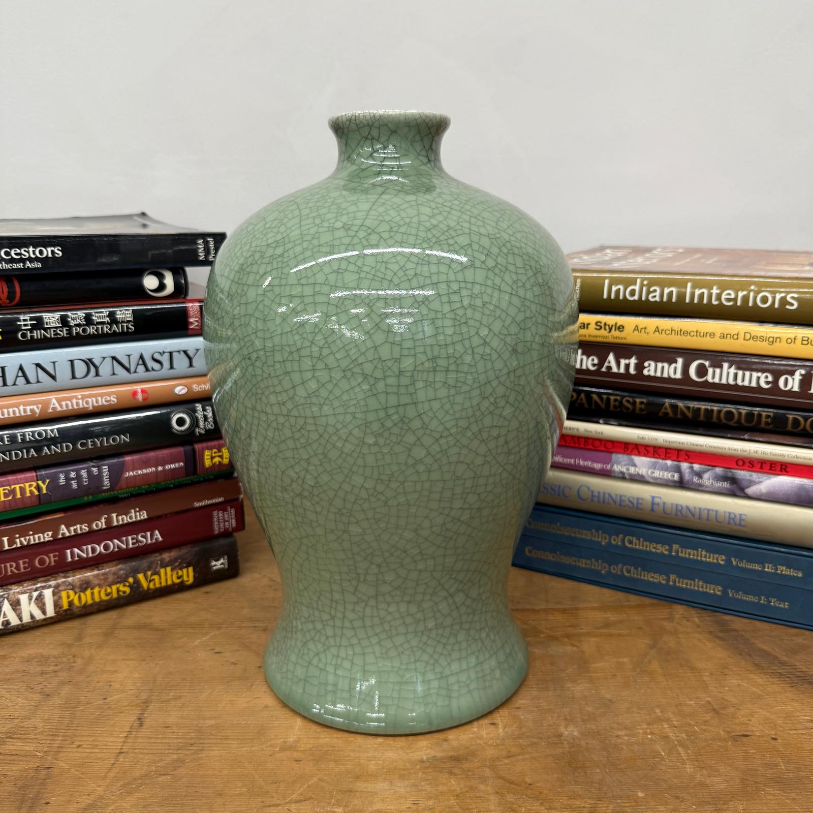 Dark Green Crackle Ceramic Vase with Round Body, SKU , image 5