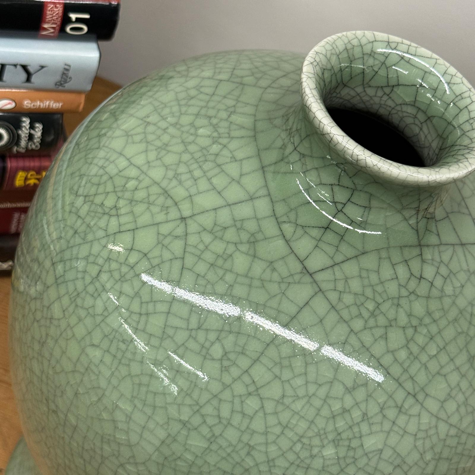 Dark Green Crackle Ceramic Vase with Round Body, SKU , image 7