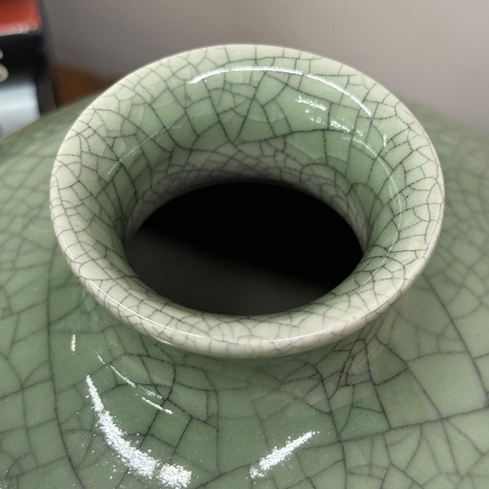 Dark Green Crackle Ceramic Vase with Round Body, SKU , image 8