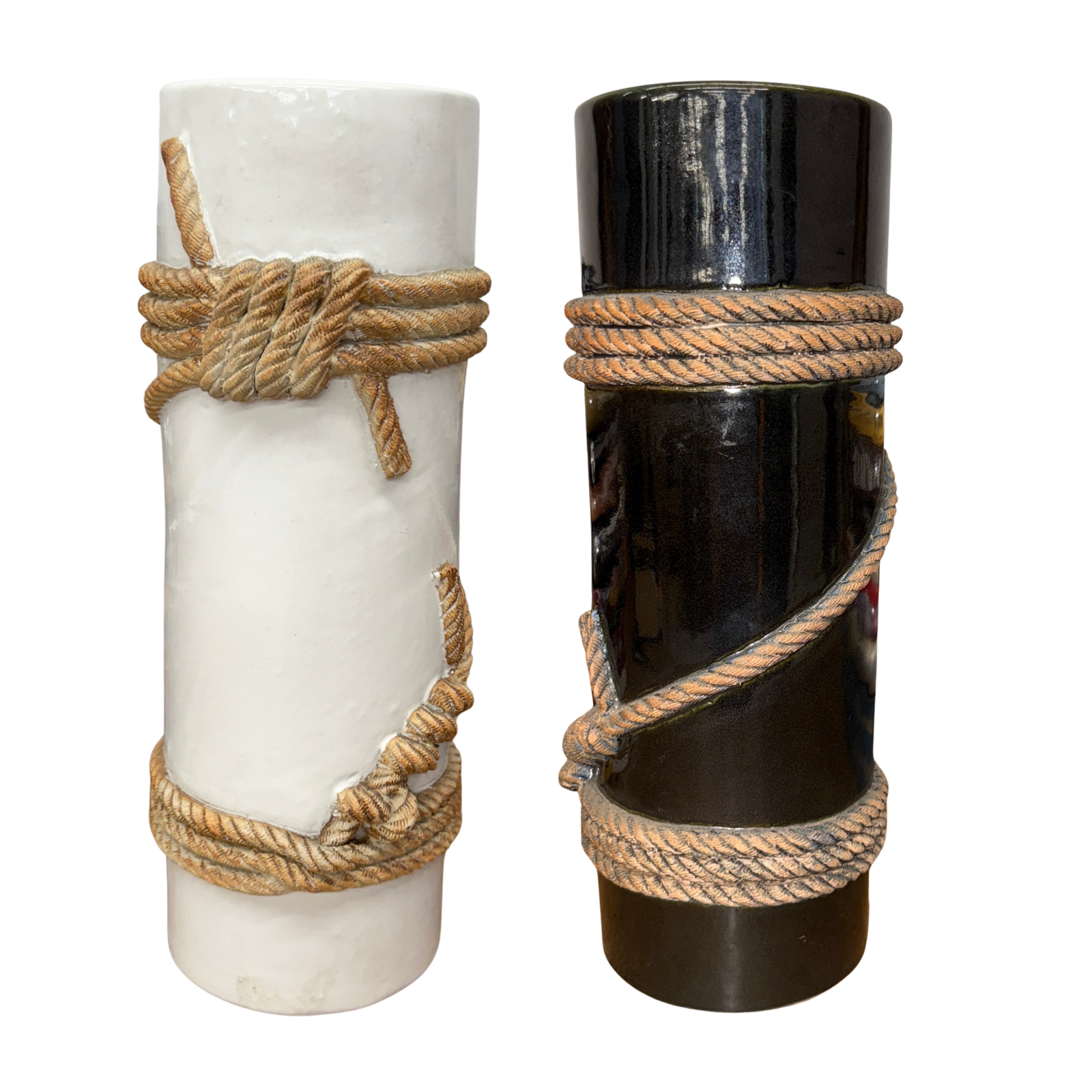 Deep Black Cylindrical Ceramic Vase with Rope Design, SKU YN2456, image 11