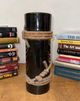 Deep Black Cylindrical Ceramic Vase with Rope Design, SKU , image 2