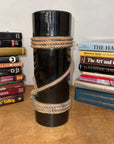 Deep Black Cylindrical Ceramic Vase with Rope Design, SKU , image 3