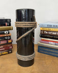 Deep Black Cylindrical Ceramic Vase with Rope Design, SKU , image 4