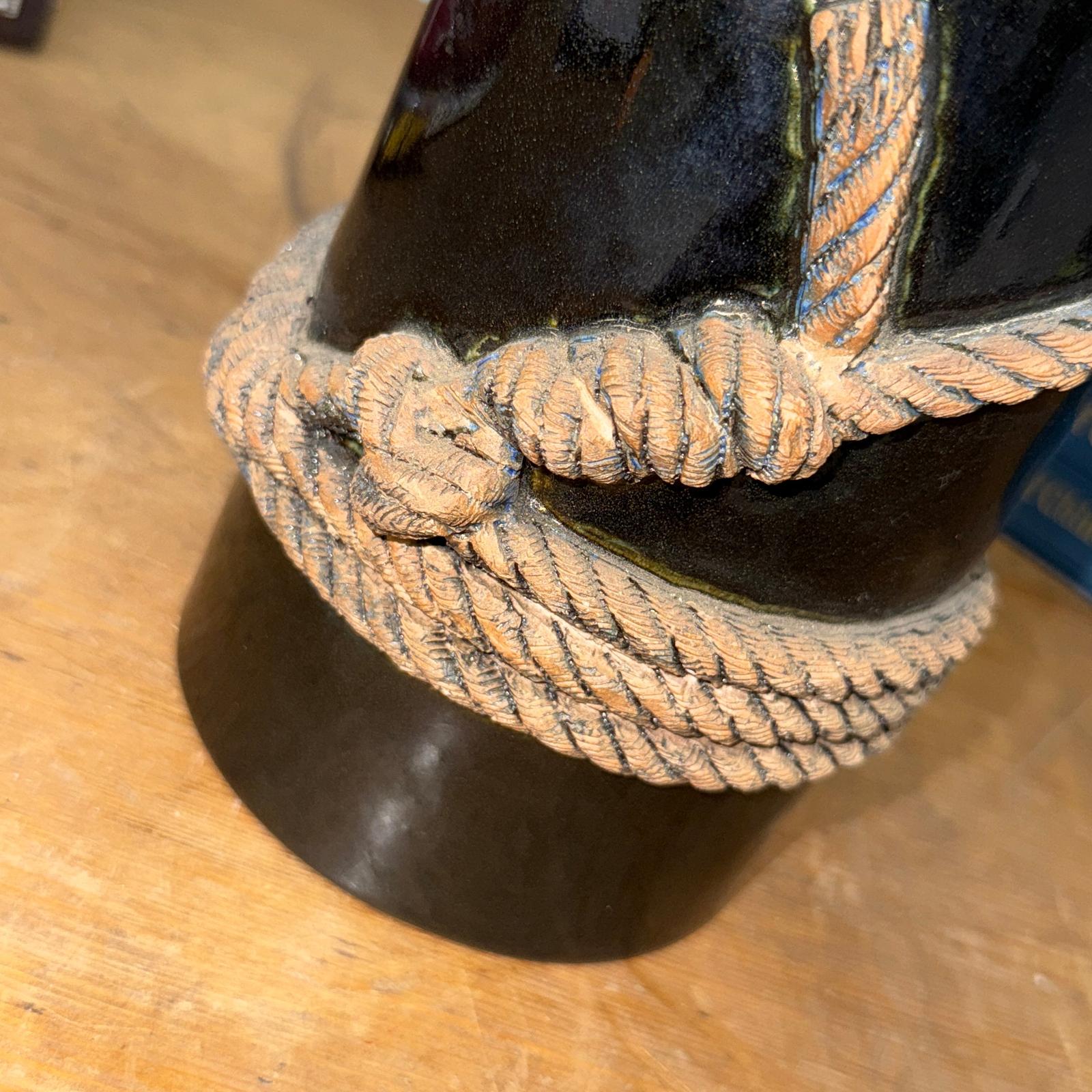 Deep Black Cylindrical Ceramic Vase with Rope Design, SKU , image 8