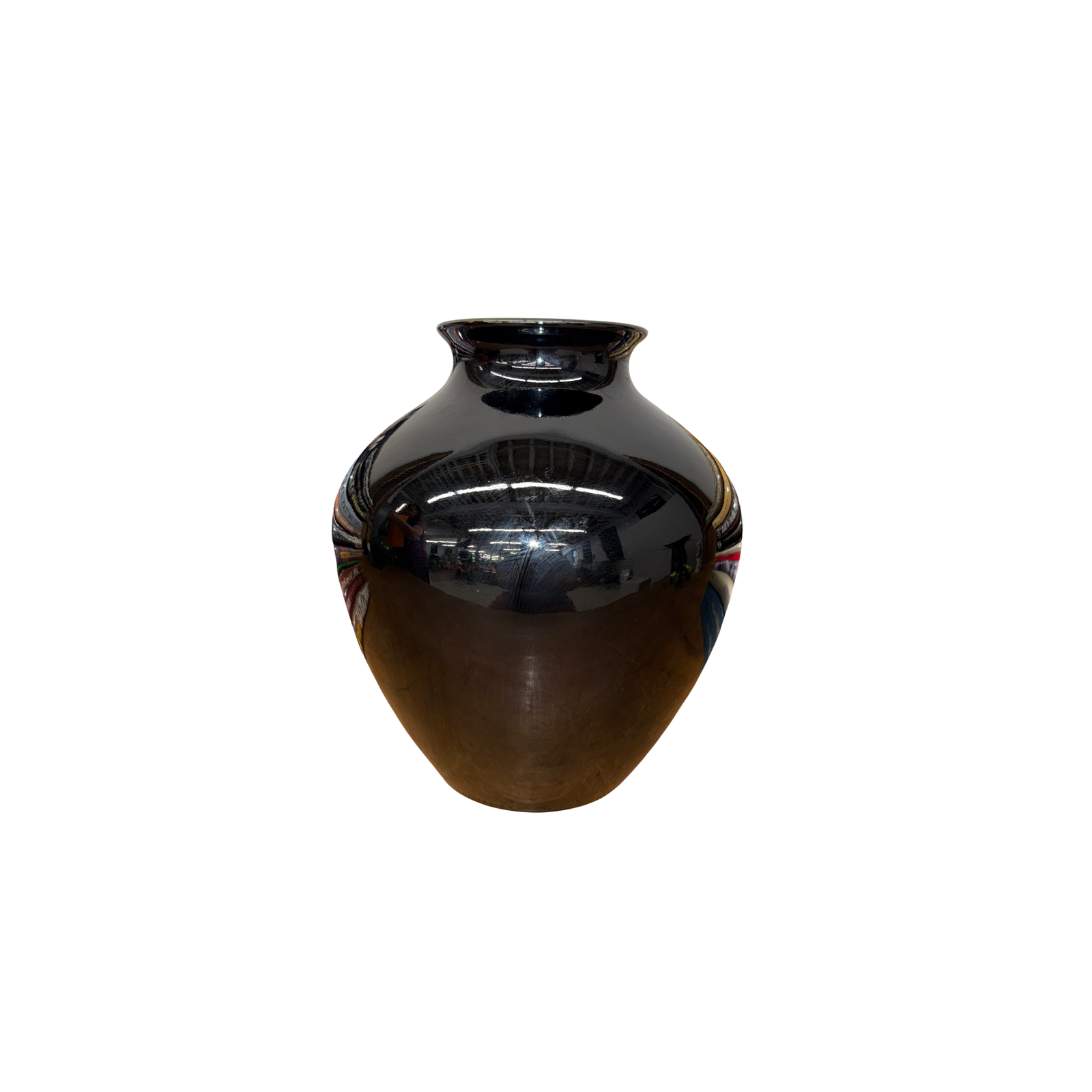 Deep Black Rounded Glazed Ceramic Vase, SKU , image 1