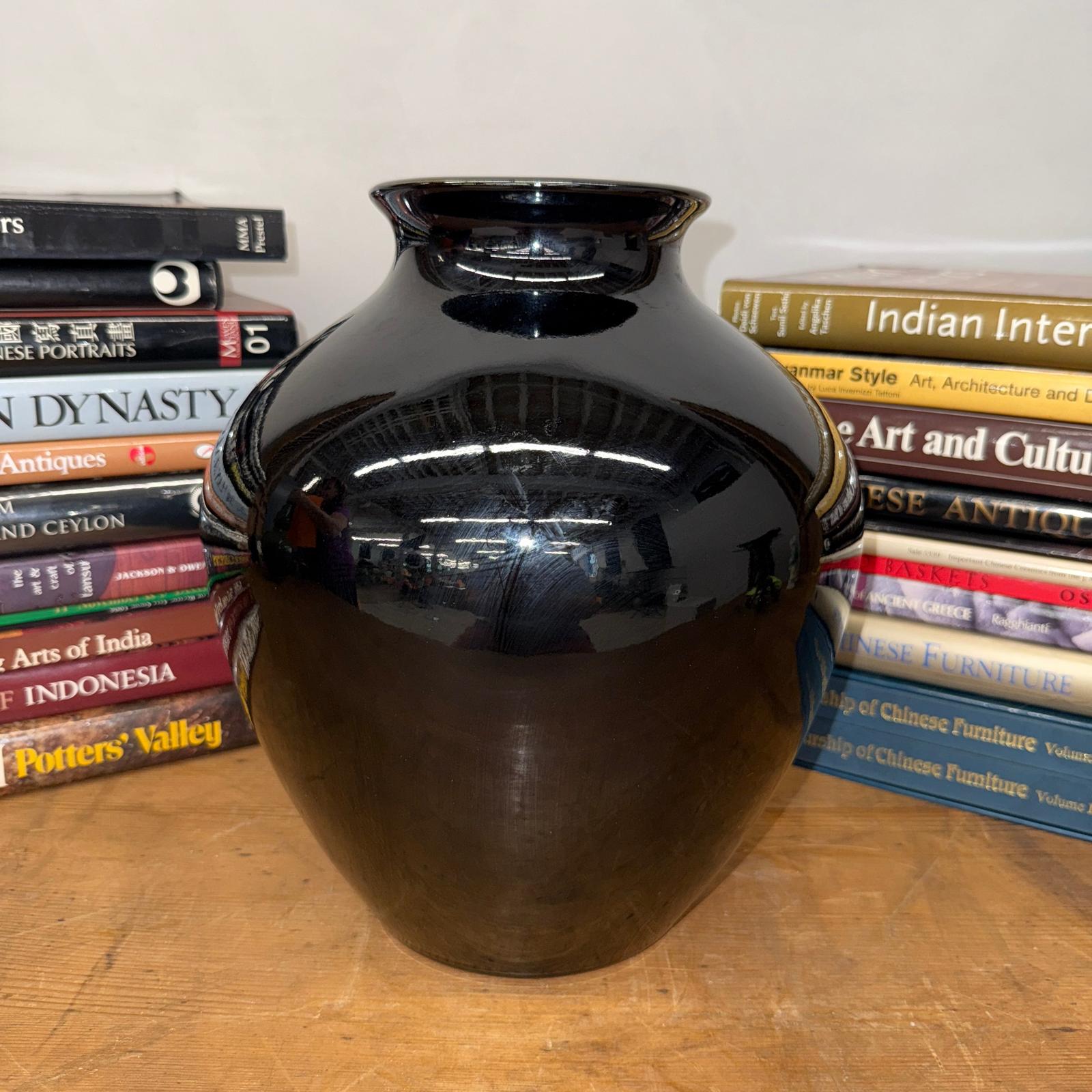 Deep Black Rounded Glazed Ceramic Vase, SKU , image 2