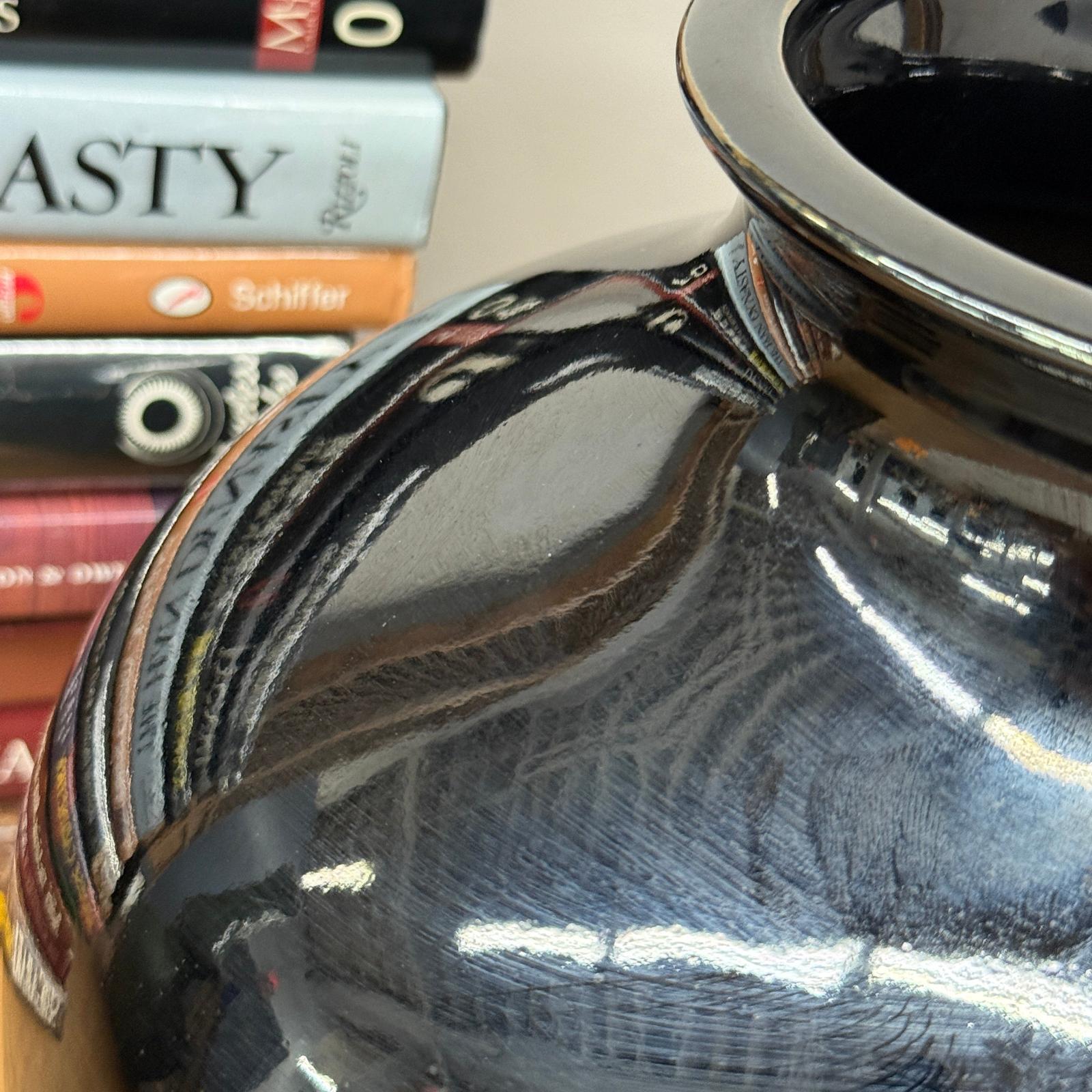 Deep Black Rounded Glazed Ceramic Vase, SKU , image 3