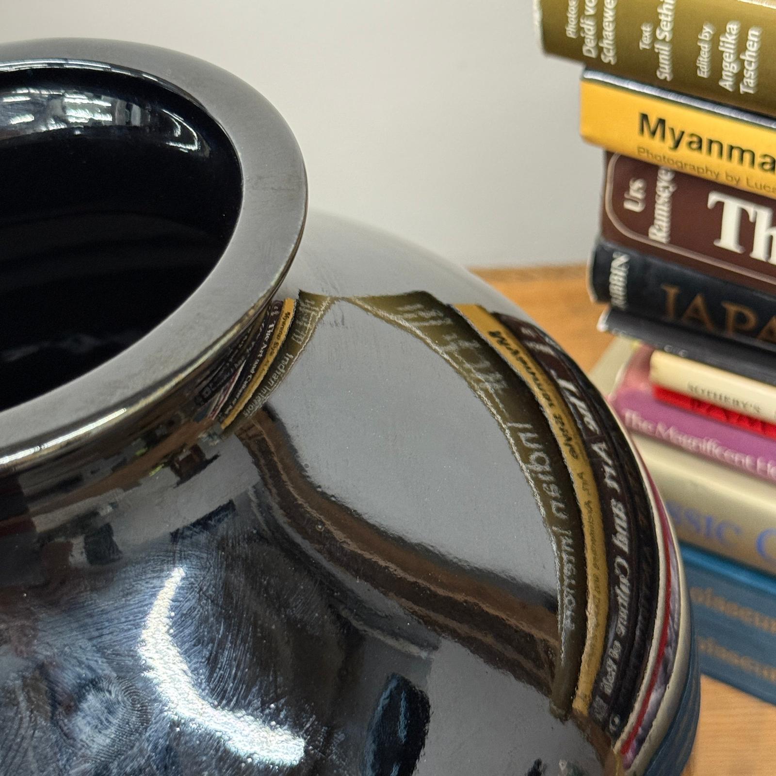 Deep Black Rounded Glazed Ceramic Vase, SKU , image 4