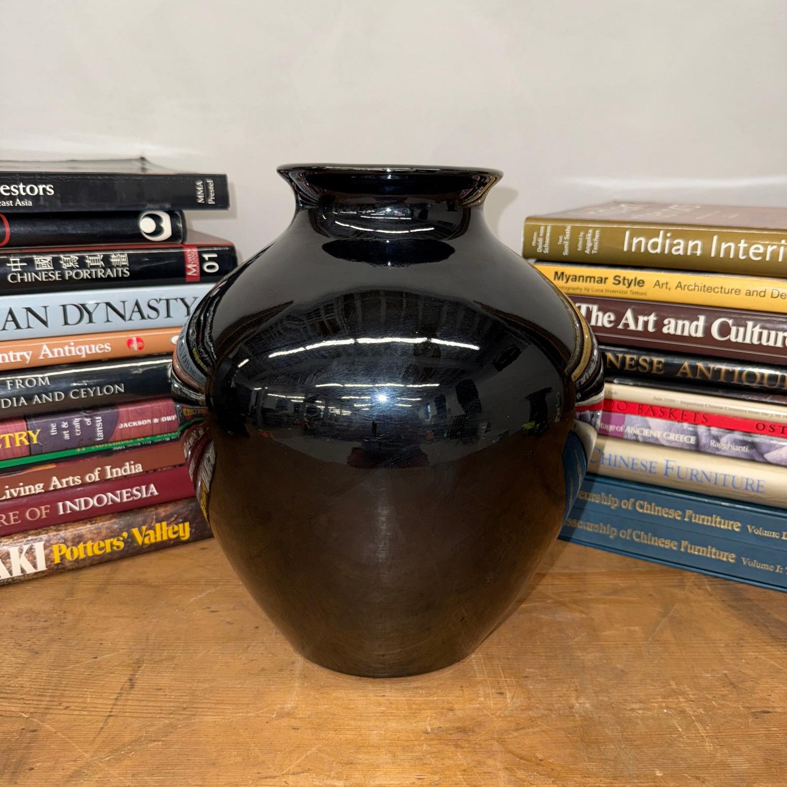 Deep Black Rounded Glazed Ceramic Vase, SKU , image 5