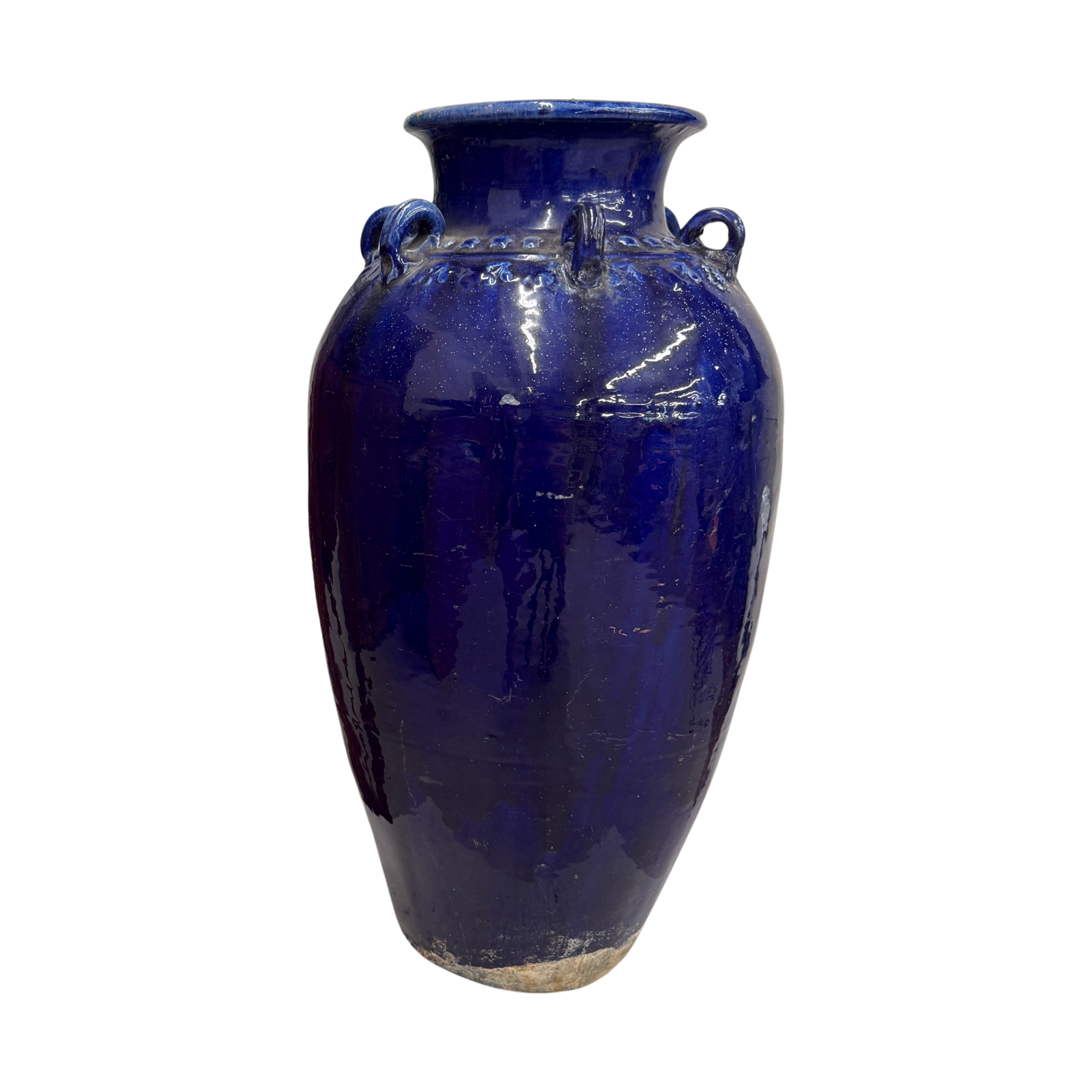 Deep Blue Glazed Ceramic Storage Jar with Small Loop Handles, SKU , image 1