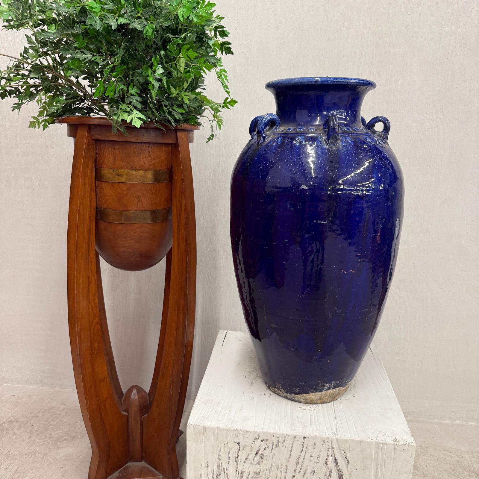 Deep Blue Glazed Ceramic Storage Jar with Small Loop Handles, SKU , image 2