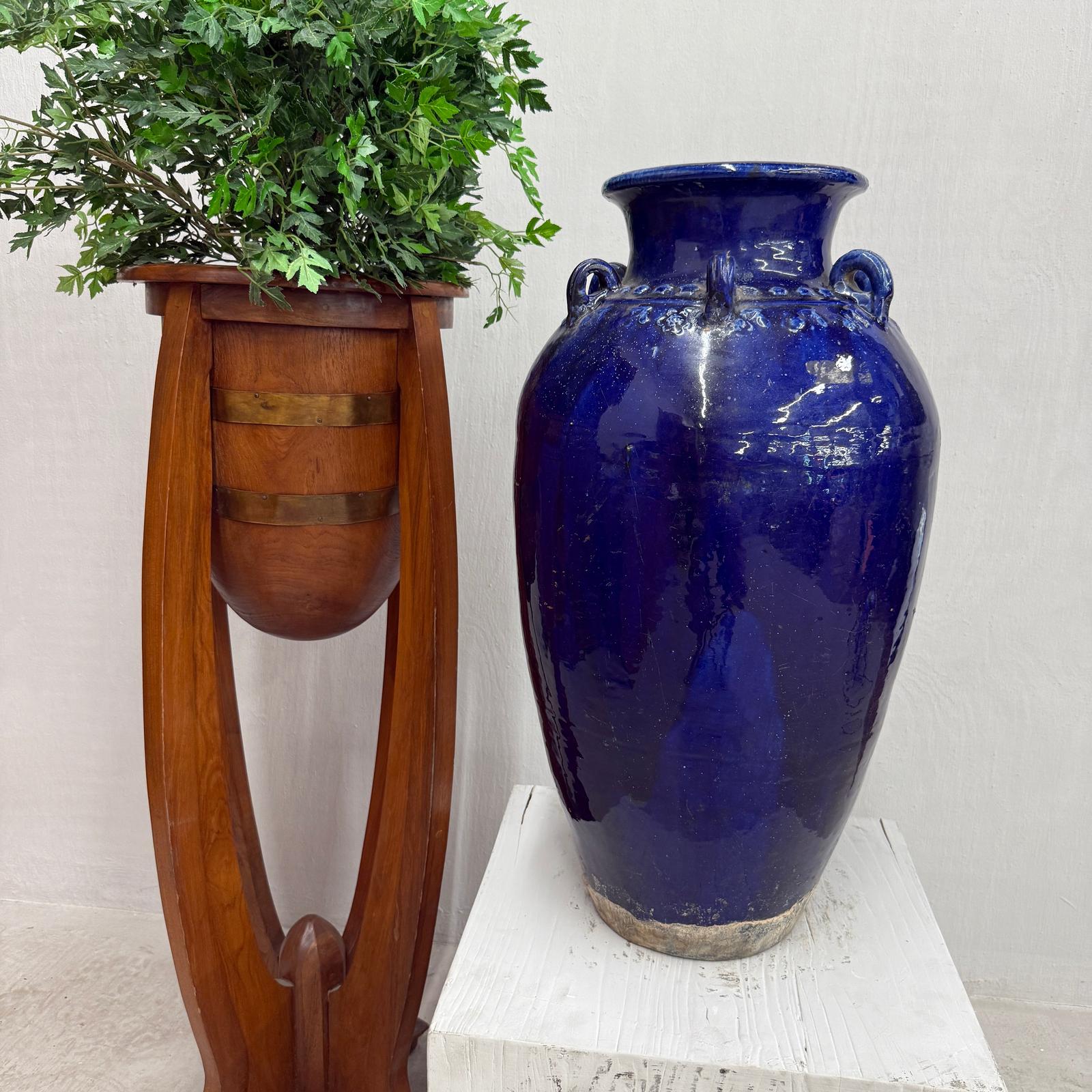 Deep Blue Glazed Ceramic Storage Jar with Small Loop Handles, SKU , image 3