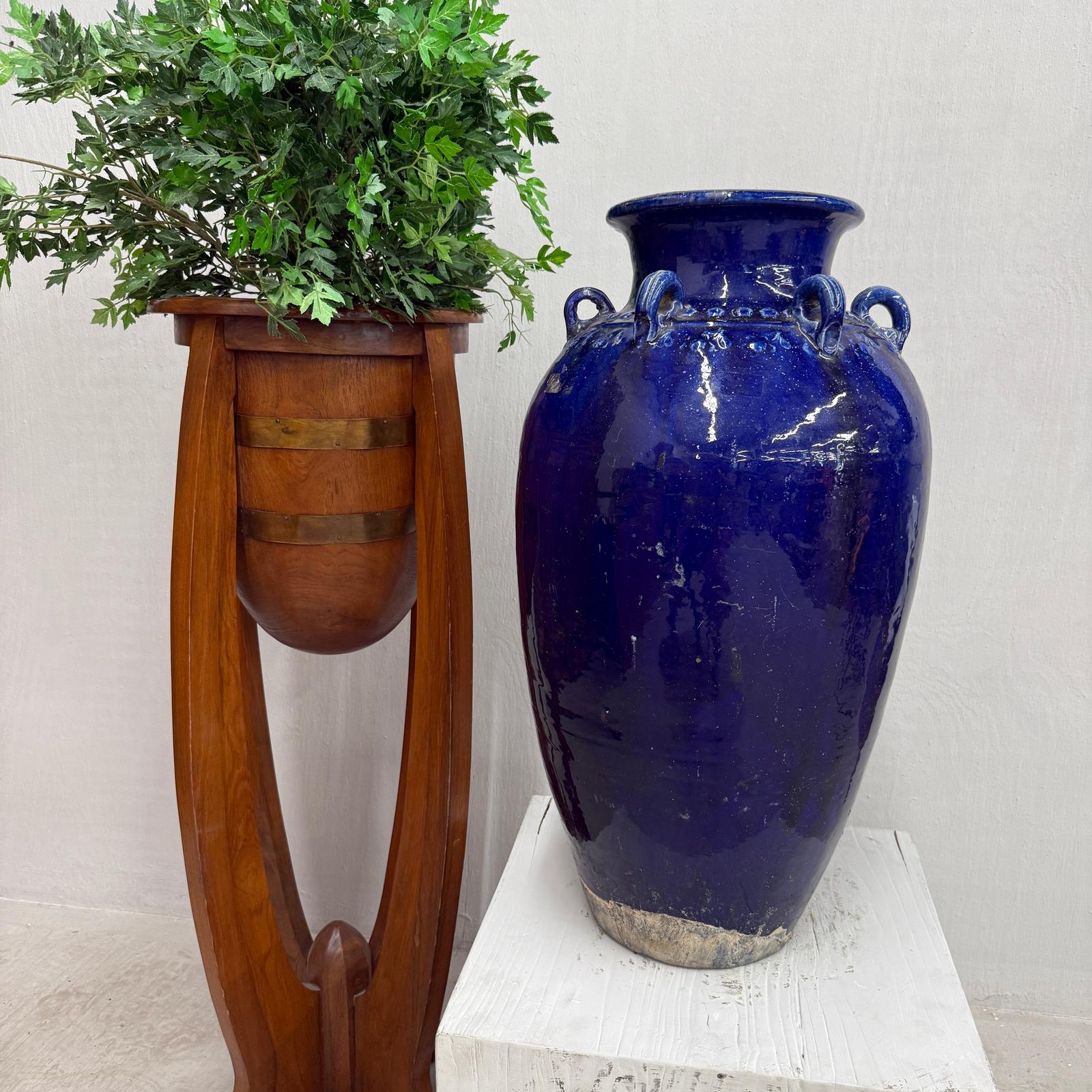 Deep Blue Glazed Ceramic Storage Jar with Small Loop Handles, SKU , image 4