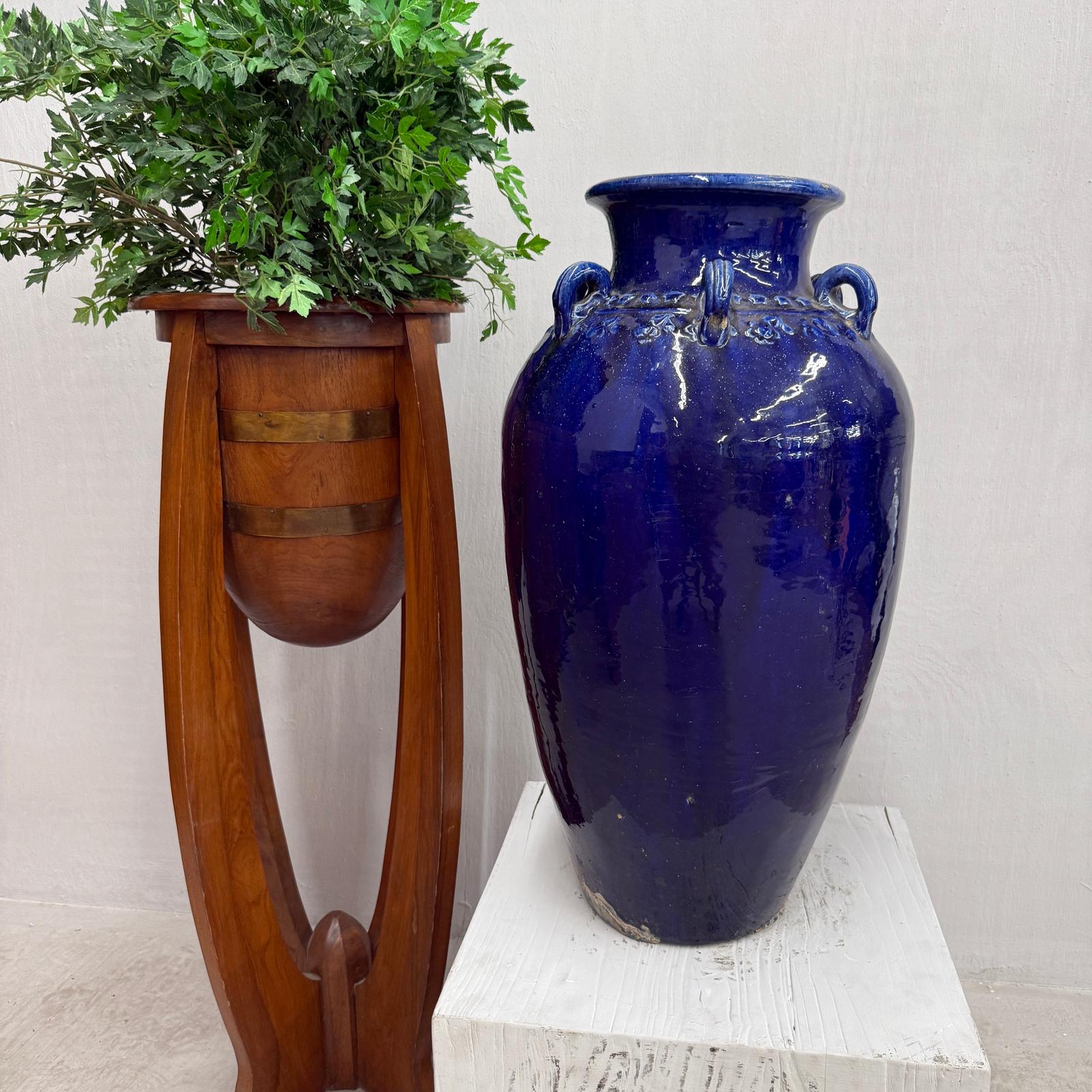 Deep Blue Glazed Ceramic Storage Jar with Small Loop Handles, SKU , image 5