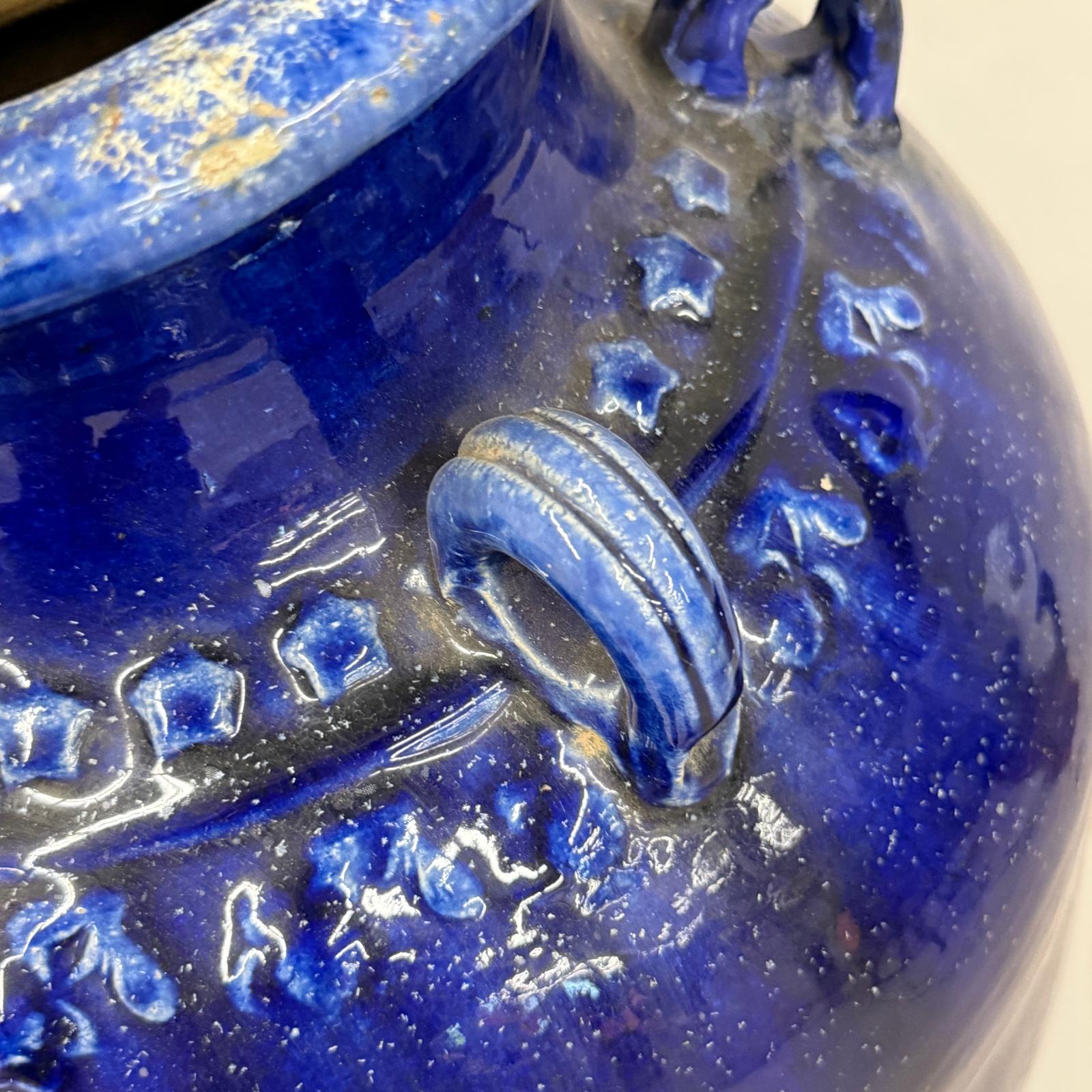 Deep Blue Glazed Ceramic Storage Jar with Small Loop Handles, SKU , image 7