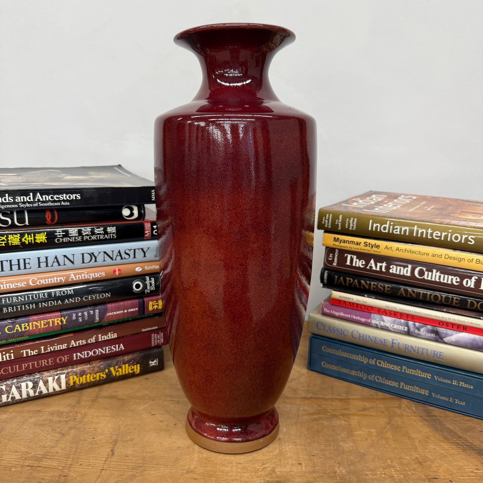 Deep Red Glazed Ceramic Vase with Tall Flared Form, SKU , image 2